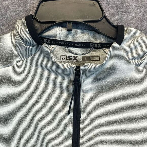 Msx By MICHAEL STRAHAN Jacket Men's Large Light Gray Pinstriped Full Zip Hooded - Picture 3 of 13